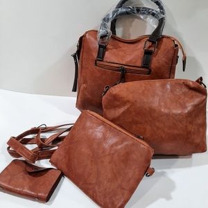 4pc Faux Leather Bag Set